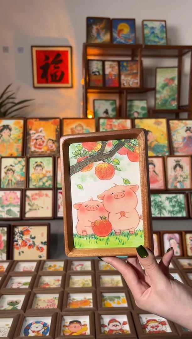 【闪购商品】国画祝你平安 手绘国画6寸花梨