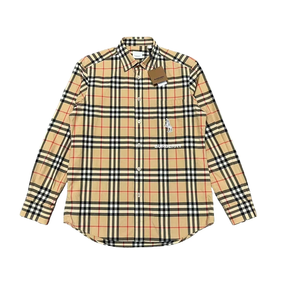 全新未使用 BURBERRY/博柏利 Burberry 独角兽刺绣格纹衬衫 M码