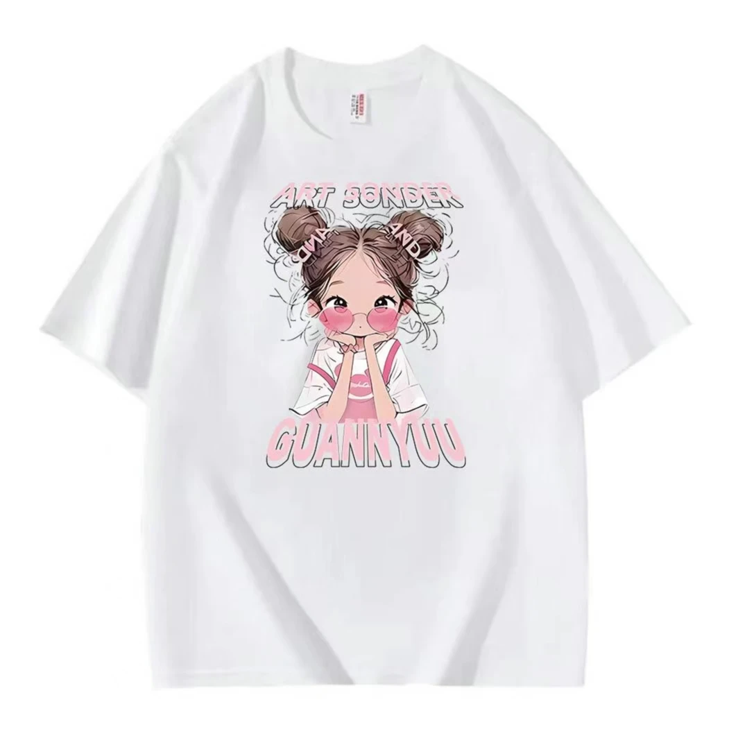 重磅纯棉男女白色T恤ins夏季仙女印花可爱风透气柔软舒适休闲卡通