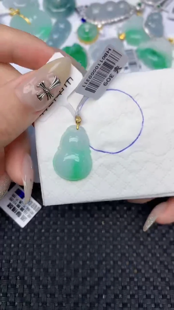 颈饰18K金镶嵌翡翠天然缅甸翡翠a货百元以上9元证书费自理