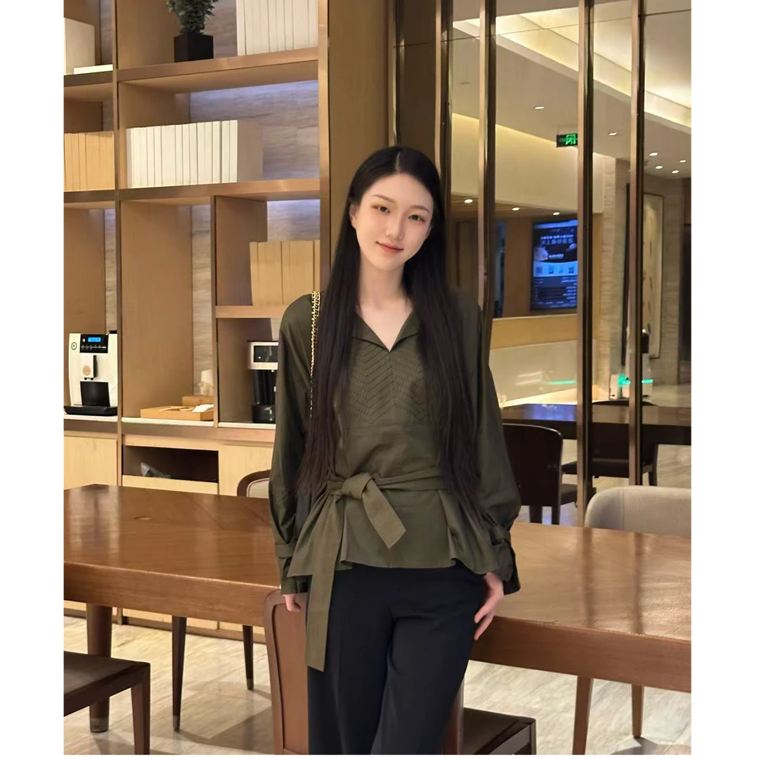 GIRDEAR/哥弟哥弟时尚衬衣系带衬衣长袖上衣(附腰带)1300457