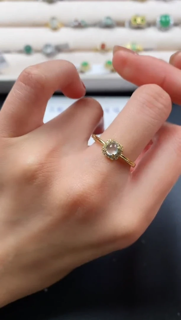 银S925镶嵌戒指翡翠天然缅甸A货翡翠33  6-