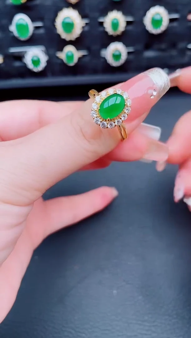 翡翠戒指银S925镶嵌天然a货翡翠190