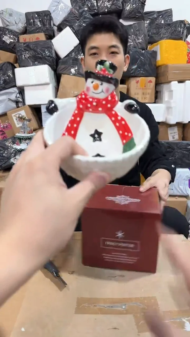 瓷片原盒雪人碗
