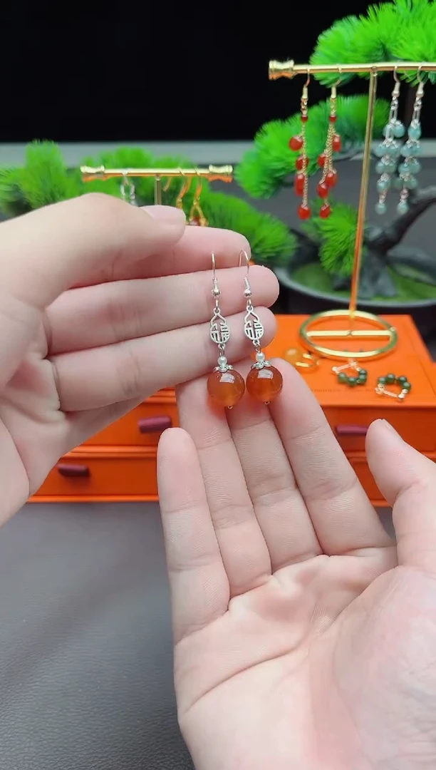 玛瑙/玉髓耳饰银S925镶嵌230