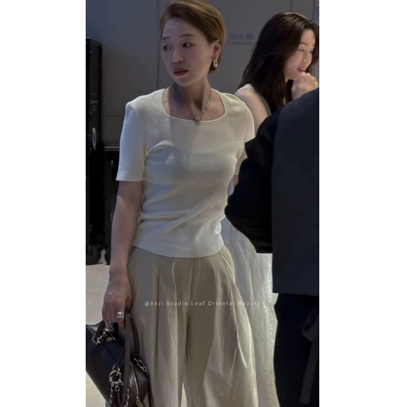 两件加购【万能公式】德国扬子纱时尚U型领中袖针织T恤上衣25318009