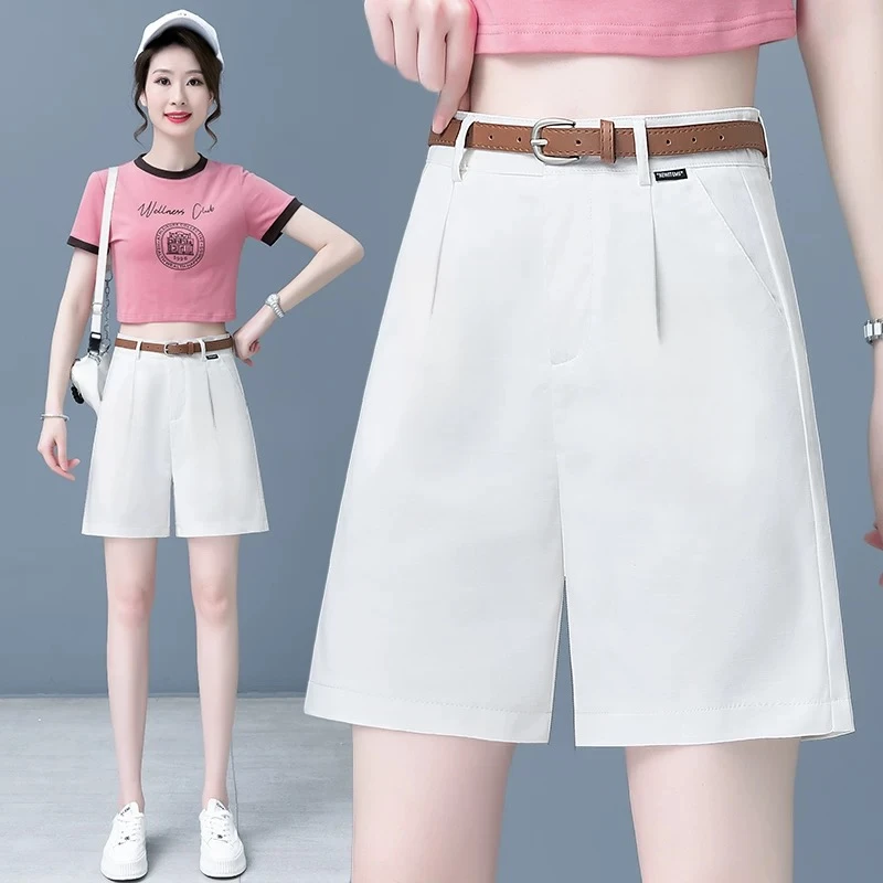 2383四分西装短裤女S布标薄款2025夏季新款高腰休闲A字阔腿裤