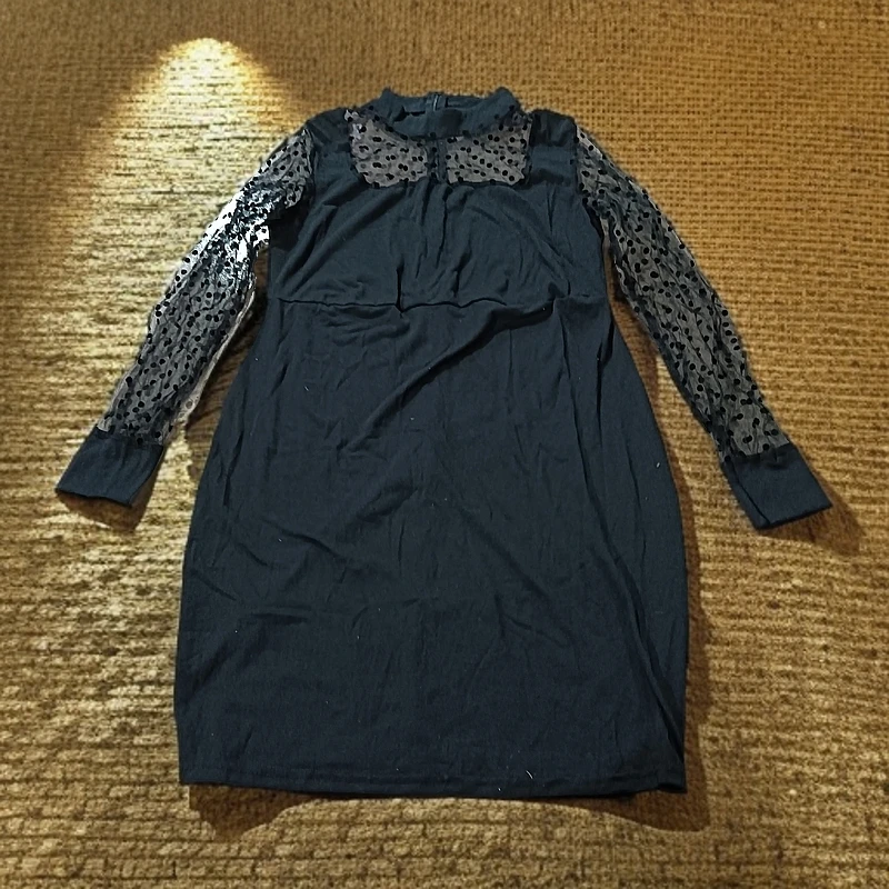 379黑色小瘦子透明袖外贸小衫