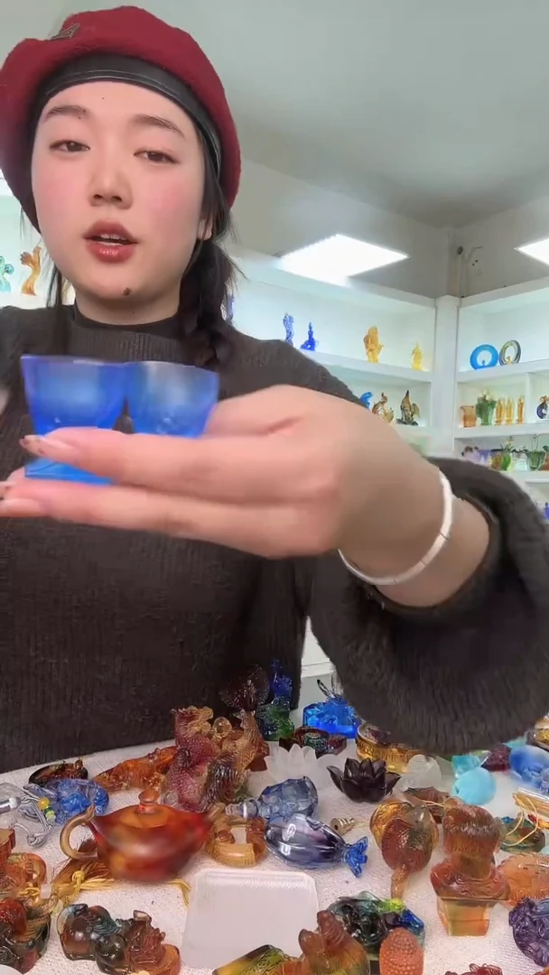 手工艺品琉璃蓝色杯4个
