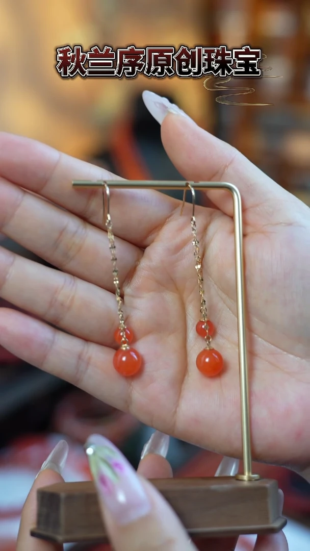 银S925镶嵌南红玛瑙耳饰【保山原矿南红耳饰】