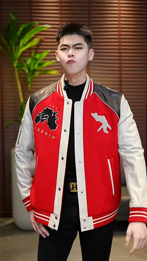 52码（140-155斤）男士羊毛真皮拼接棉夹克