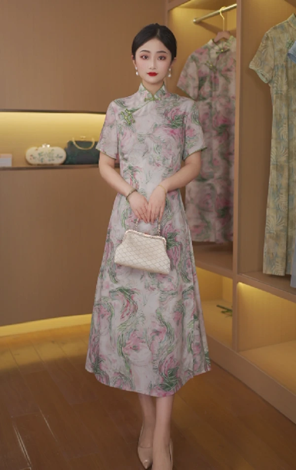 心云 日常气质文艺国风复古优雅奥黛改良长款旗袍