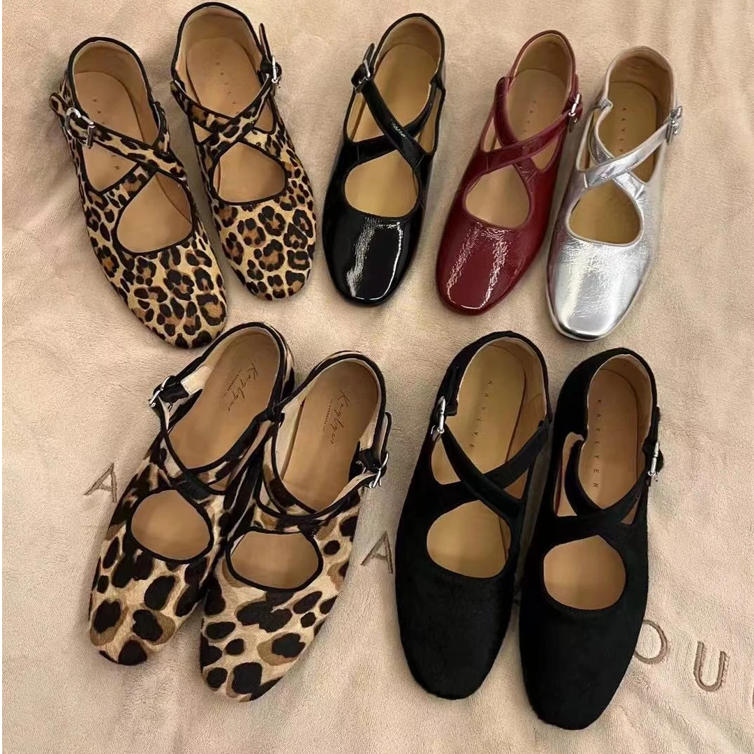 【港口大叔1】法式头层牛皮软底马毛豹纹女士时尚玛丽珍鞋1061-1