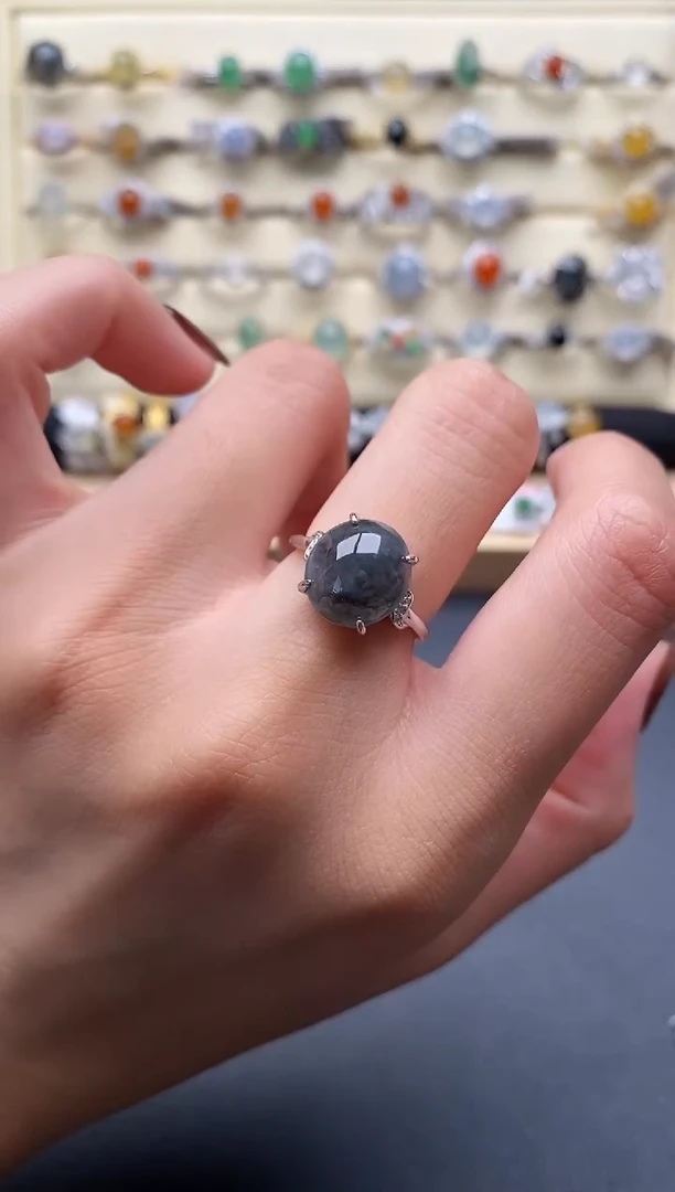 银S925镶嵌戒指翡翠222222+9