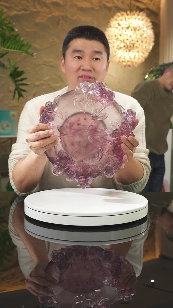 【闪购商品】摆件浅紫玫瑰花果盘摆件大号