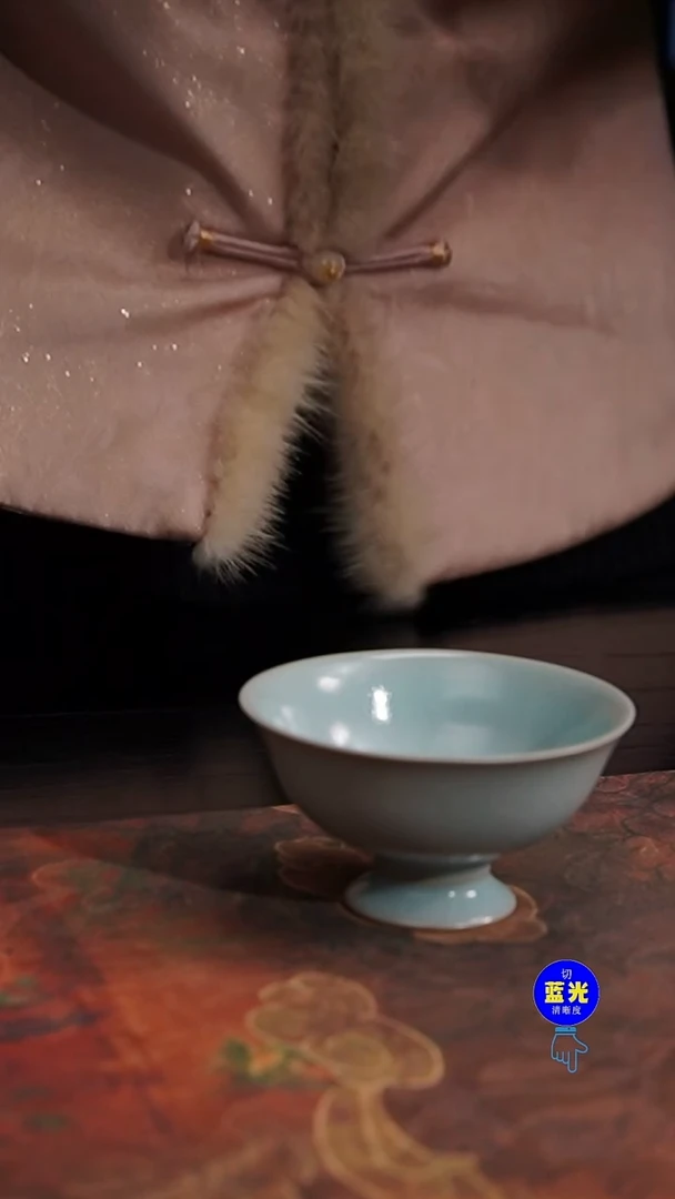 摆件瓷纯手工清凉寺原矿月白釉高足小碗杯