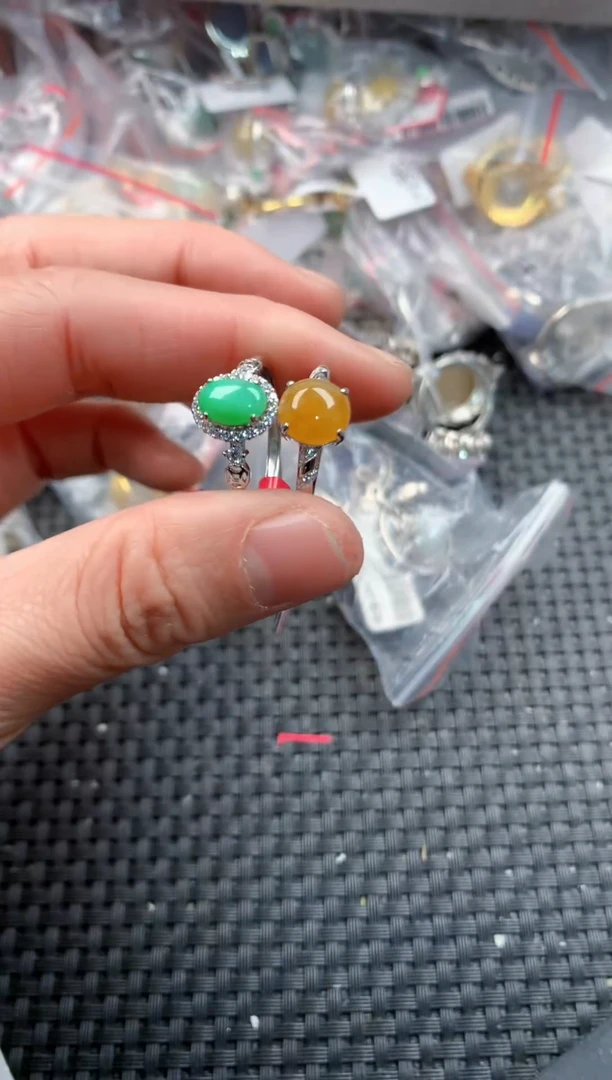 银S925镶嵌戒指翡翠666   1