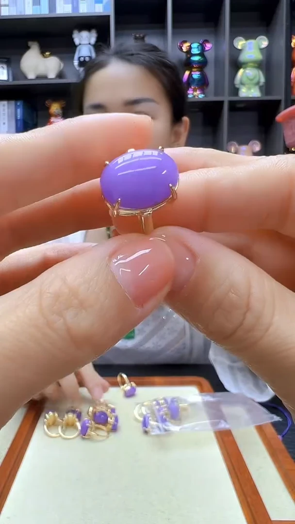 翡翠14K金镶嵌颈饰沉白diy劲饰戒指