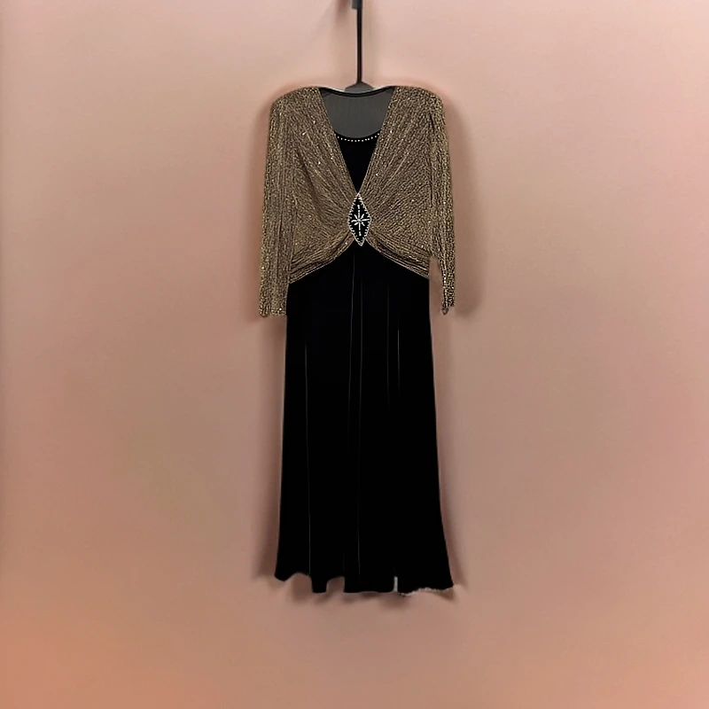 238223设计师高档复古中老年妈妈装时尚气质收腰轻奢显瘦连衣裙