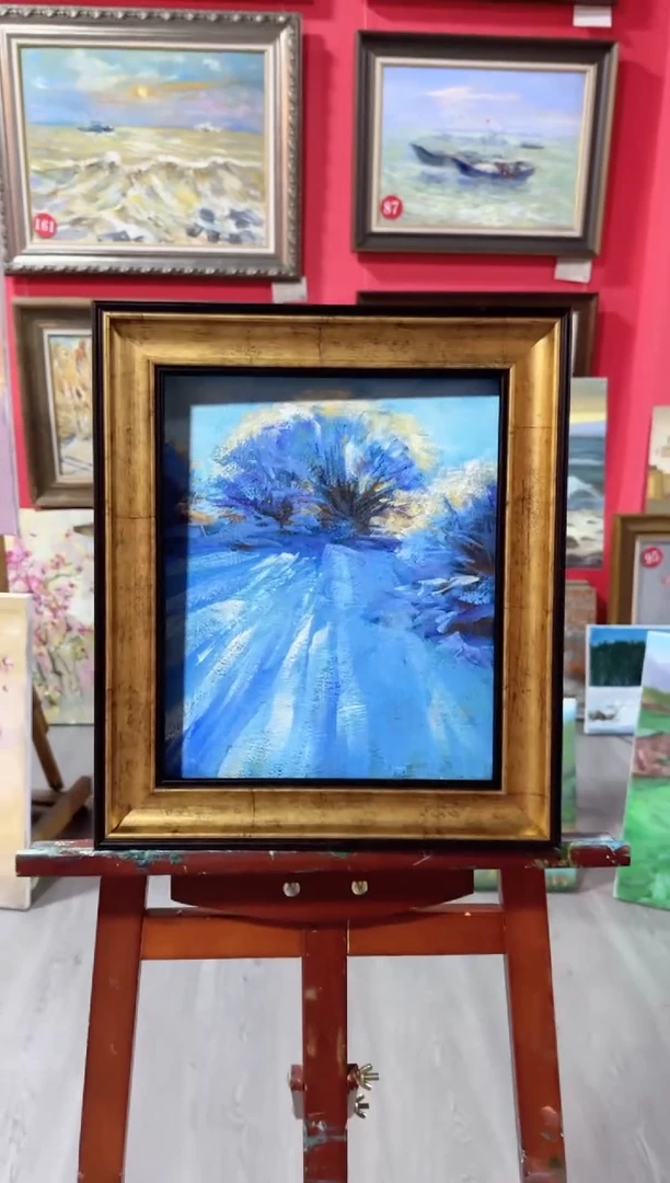 油画俄罗斯手绘油画作品《 雪景》25x30cm带内框