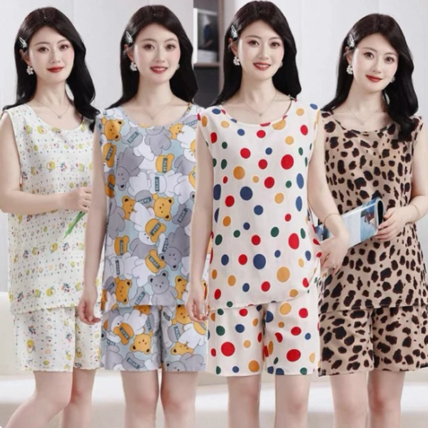 【衣雅严选】8119-1757#新款夏季清爽大码棉绸套装背心加短裤两件