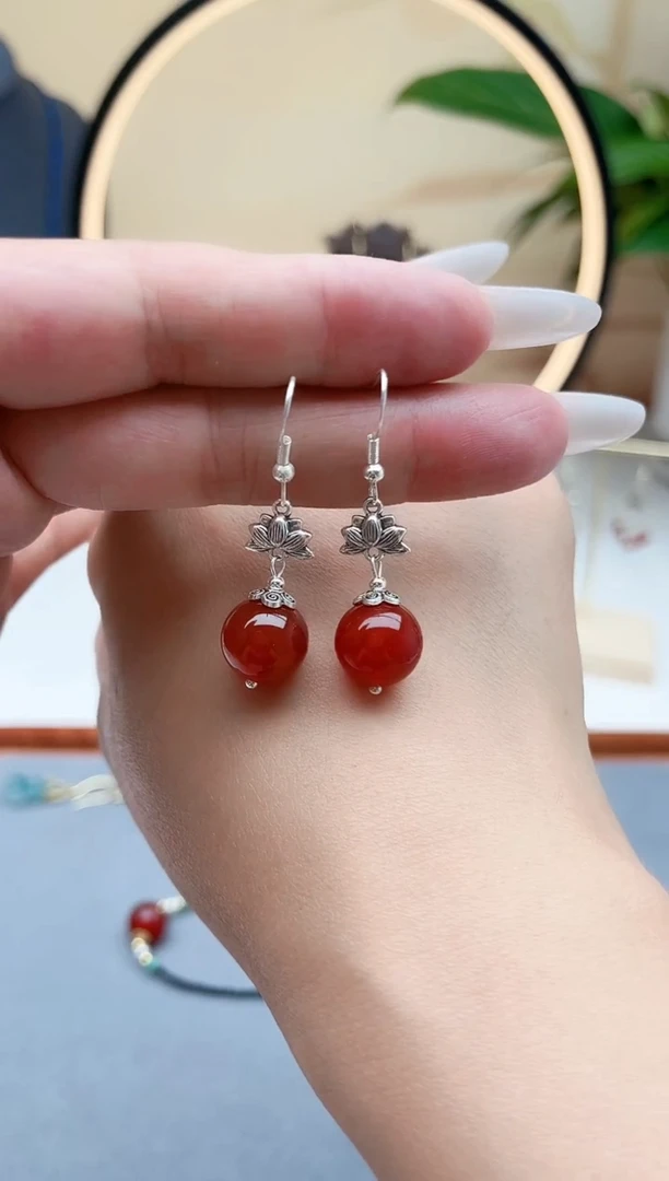 玛瑙/玉髓耳饰银S925镶嵌302