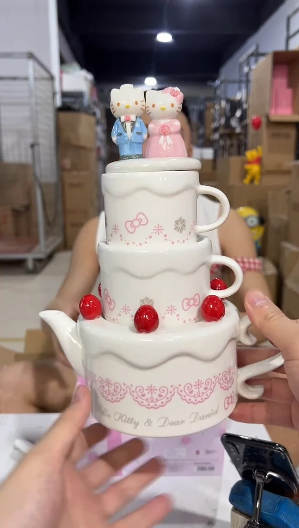 瓷片原盒结婚kt猫蛋糕茶壶