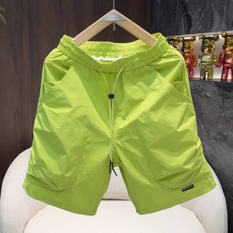 潮牌荧光绿速干薄款短裤男士夏季休闲宽松中裤运动百搭透气五分裤