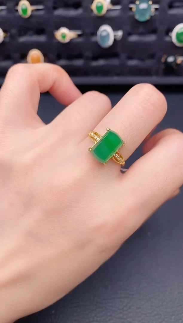 银S925镶嵌戒指翡翠天然a货翡翠117