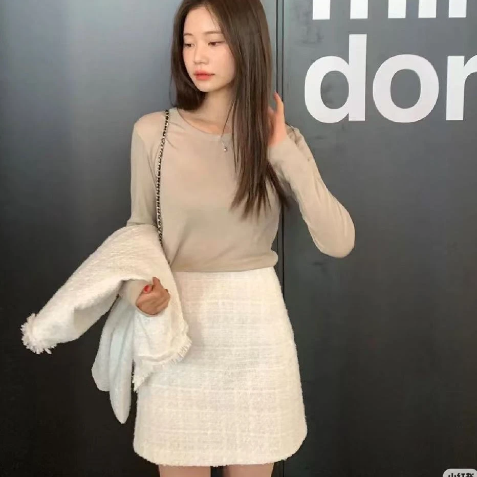 95新 Chanel/香奈儿 白色粗花呢半裙/f36/编号7452