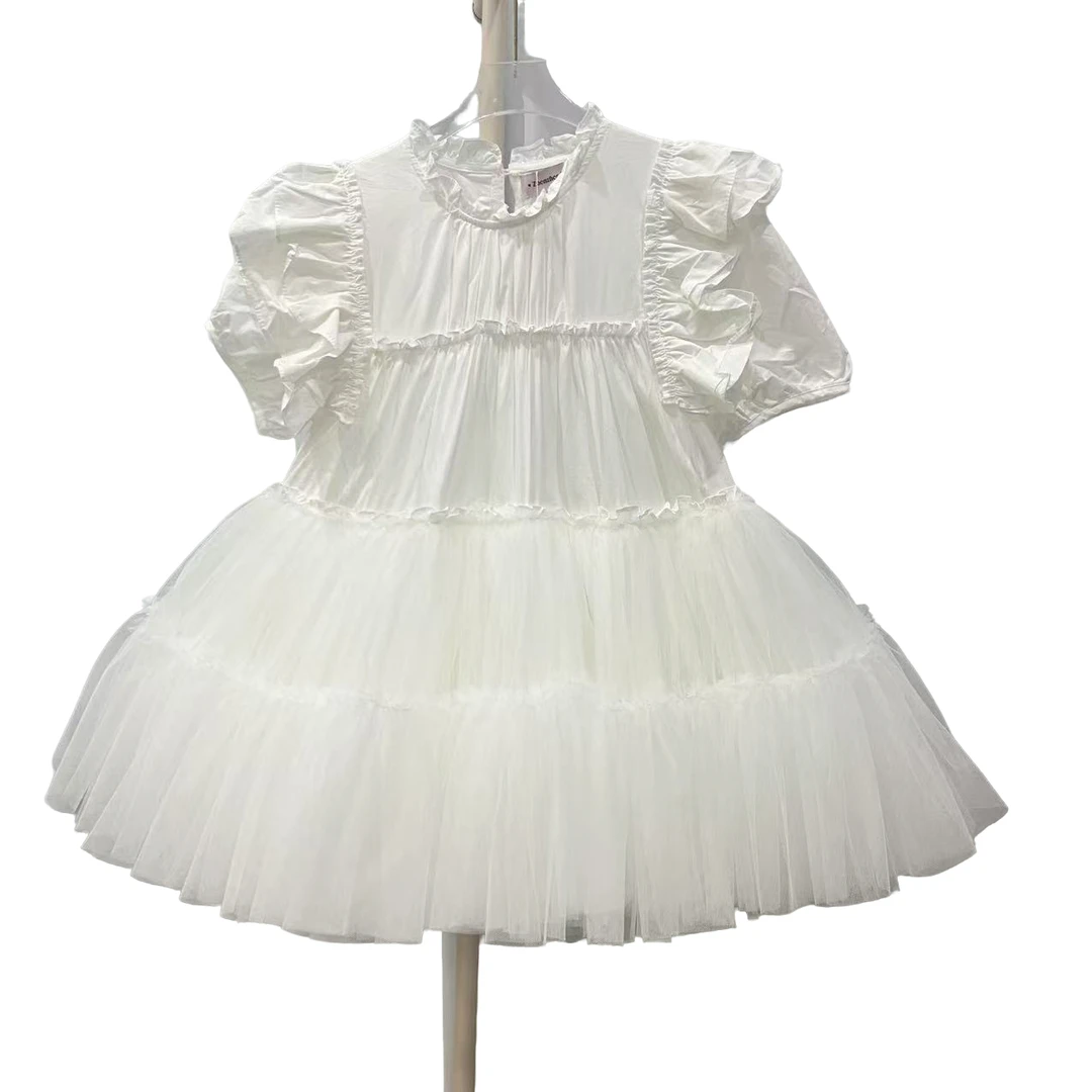 4440【高定系列】设计师新款拼接纱纱短袖女装连衣裙