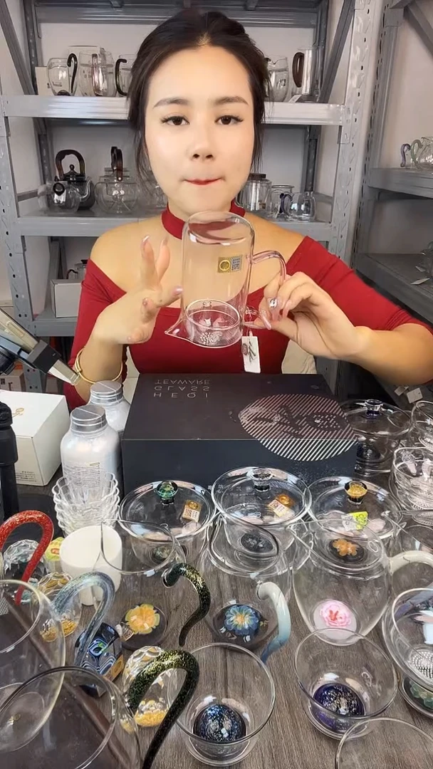 手工艺品玻璃禾器 沁润茶海 粉色