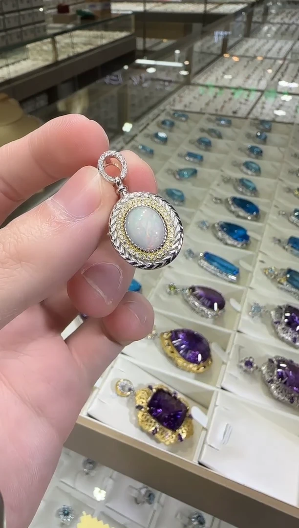 银S925镶嵌欧泊珠宝奇石10*8mm吊坠设计款