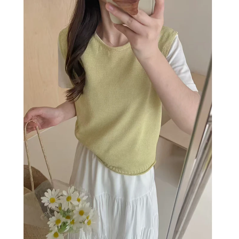 宝丫轻奢  女式时尚休闲条纹圆领纯色无袖针织背心K1176