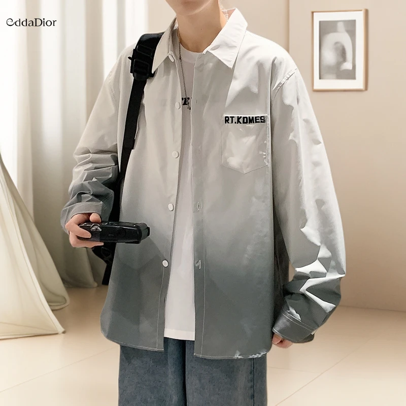 eddadior法国轻奢品牌春秋衬衫男装港风四季款男士长袖外套学生