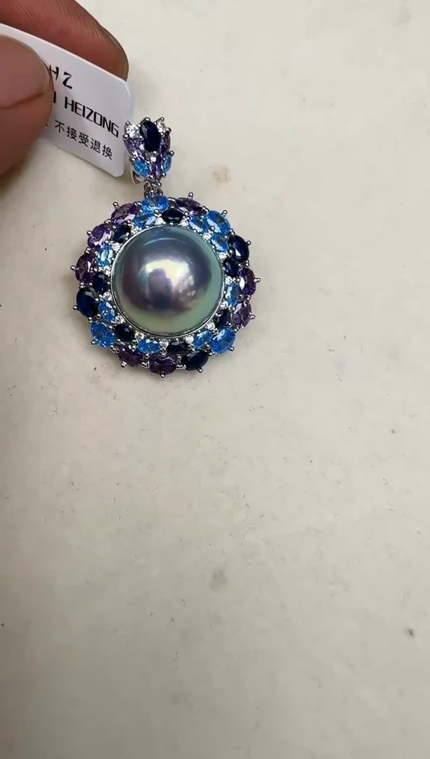 银S925镶嵌颈饰拼合珍珠（马贝珠）吊坠