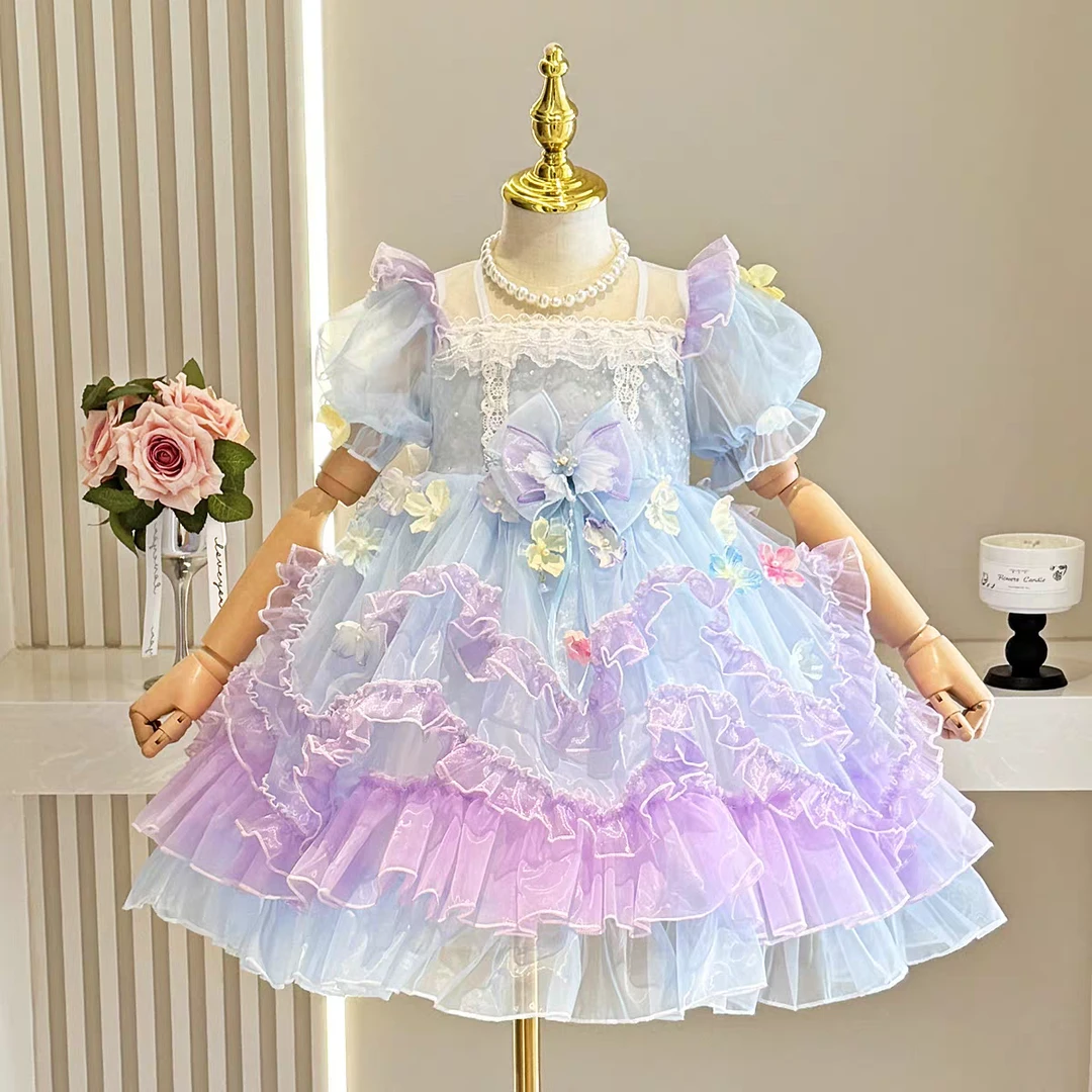 女童洛丽塔公主裙洋气紫霞仙子蓬蓬连衣裙表演礼服裙高档童装裙子