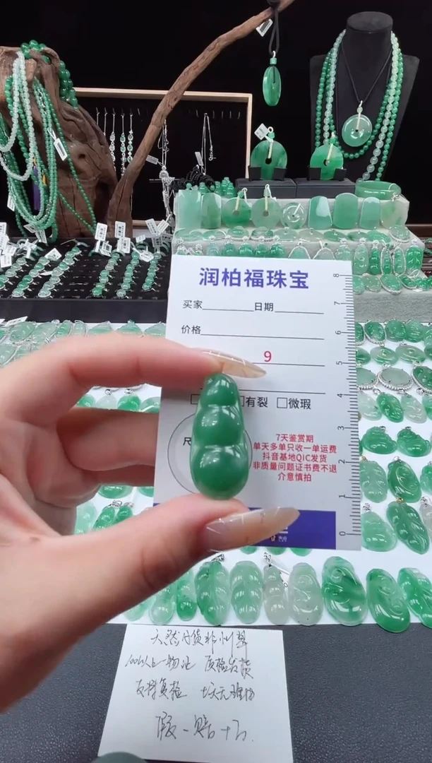 吊坠(赠链)未镶嵌石英质玉（非洲翠）福豆30.12