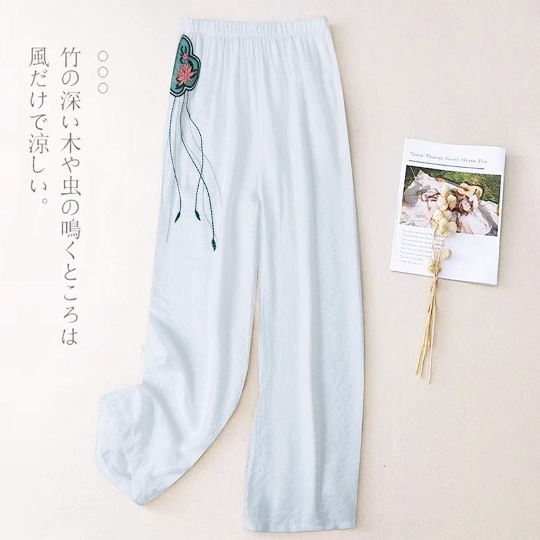 【荷叶九分裤】2025新中式国风刺绣休闲薄款直筒裤百搭显瘦阔腿宽松