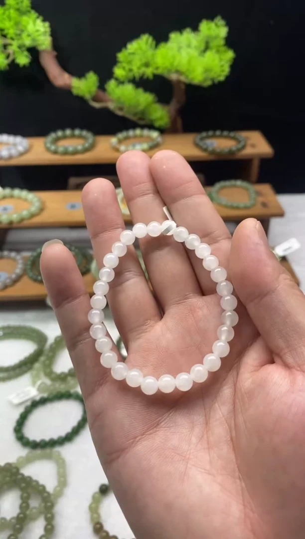 【闪购商品】和田玉手串未镶嵌白玉6MM多样性发一
