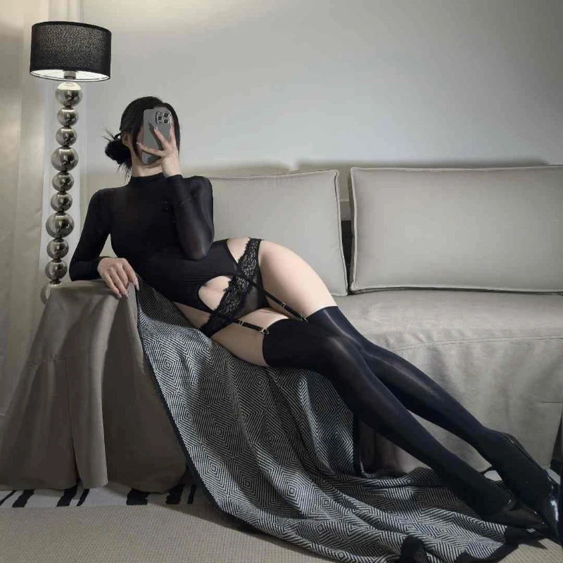 极光油亮吊带袜性感过膝黑丝纯欲长筒厚黑光腿神器厚黑水润马油袜