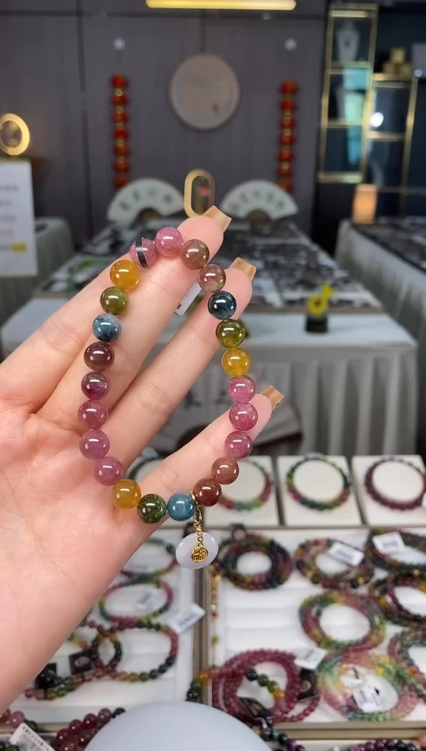 未镶嵌老矿碧玺色标彩虹单圈手串8mm+碧玺dan多样性发货一条