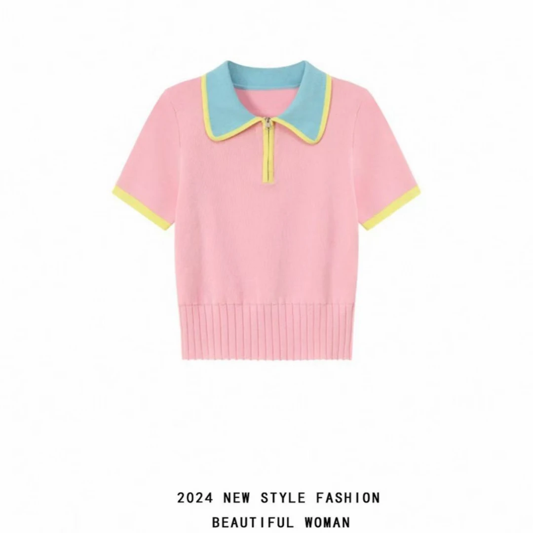 甜美可爱气质短袖t恤夏季新款夏季设计感时尚短款针织polo衫上衣