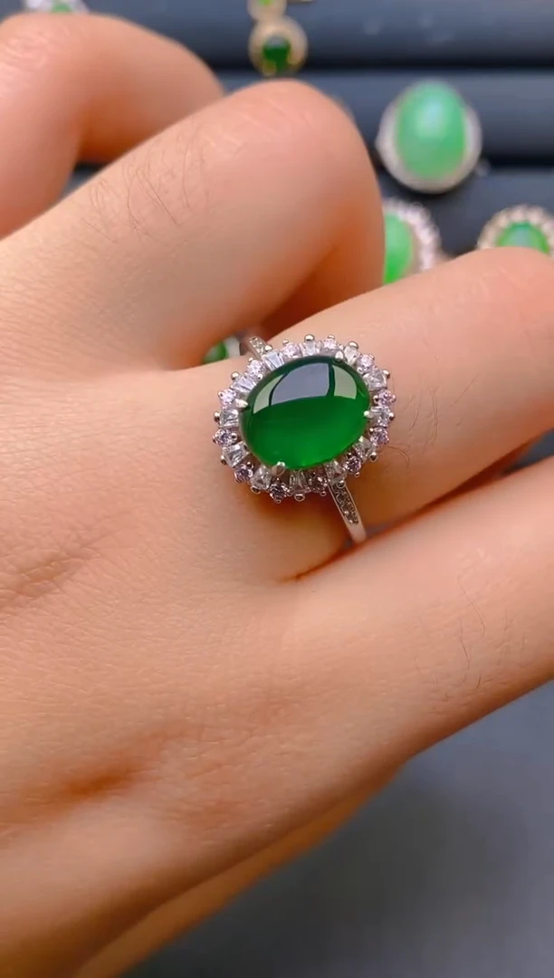 【闪购商品】翡翠戒指银S925镶嵌天然A货翡翠1