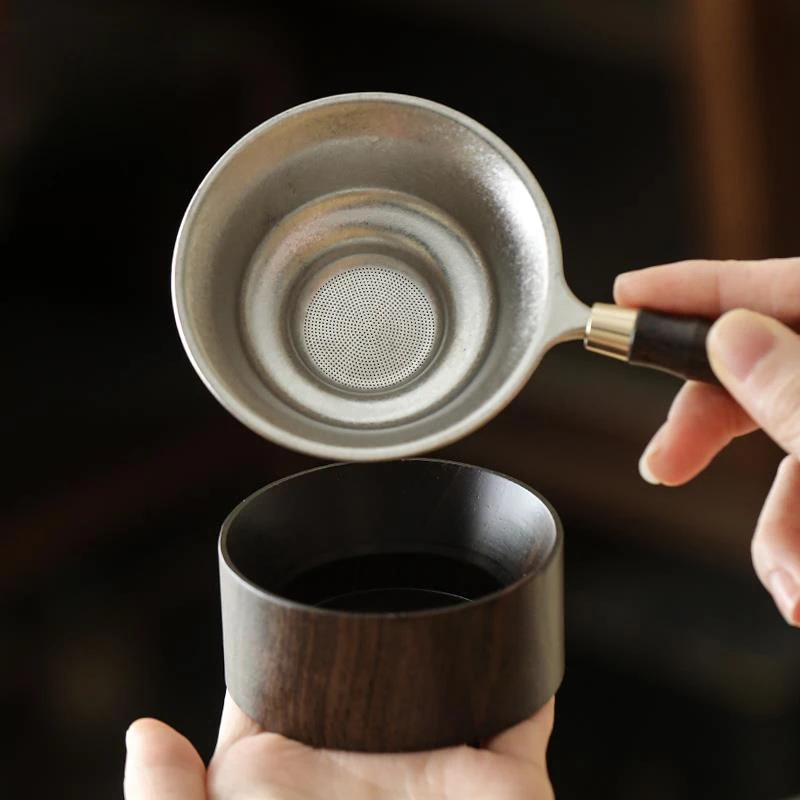物姿高档纯钛茶漏茶滤茶水分离器高档不锈钢茶漏茶隔茶仓托架