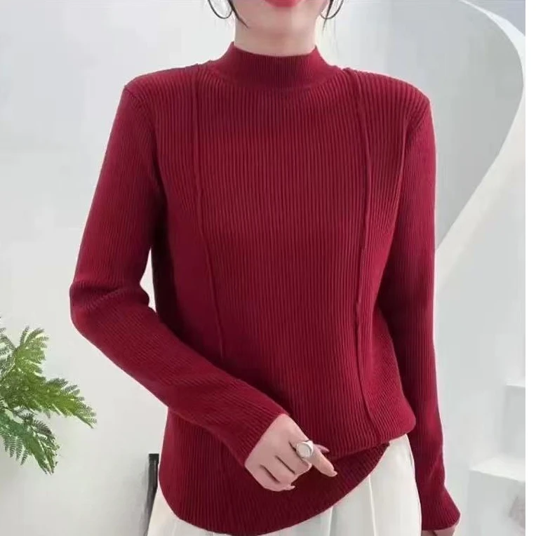 6211一体绒半高领毛衣女加绒打底衫2025秋冬新款针织衫内搭