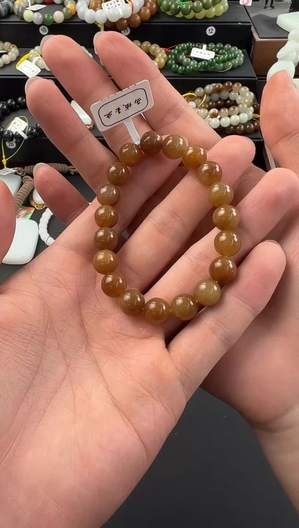 手串未镶嵌和田玉且末金山纯糖手串卡10微色差