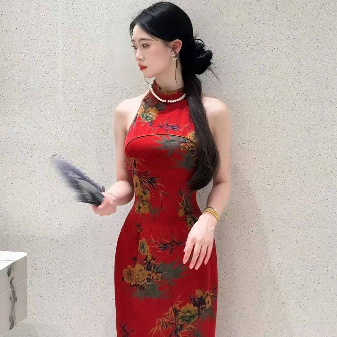 LHMknk1画报夫人原创自制改良夏季显瘦江南风改良旗袍裙 面如红