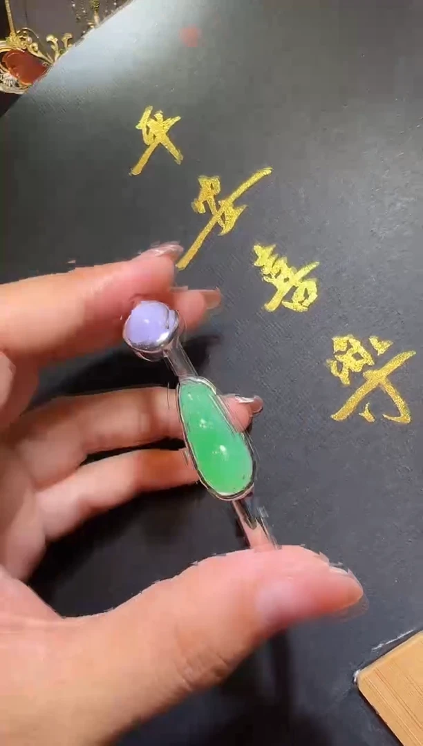 翡翠手镯银S925镶嵌翡翠双色手镯（56~60）