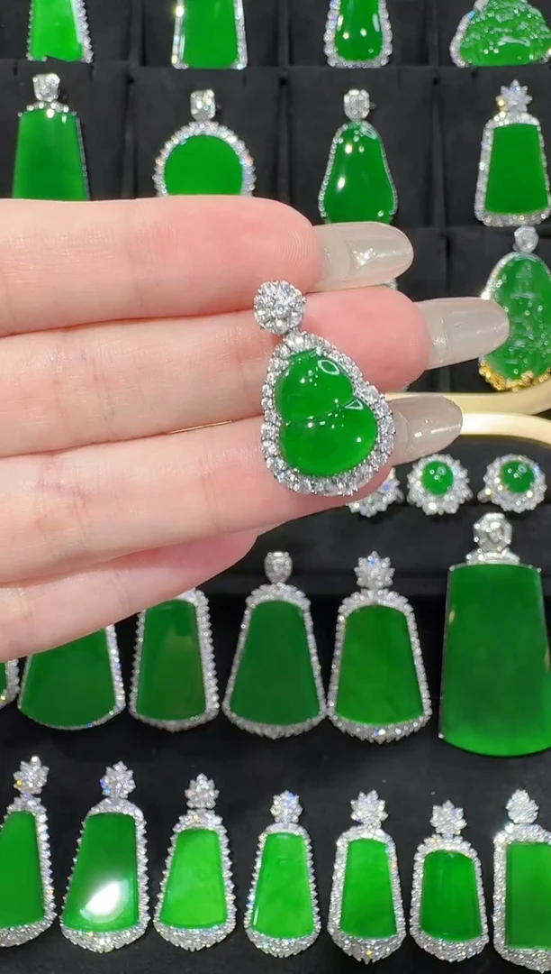 颈饰银S925镶嵌翡翠葫芦天然A货翡翠72h鉴赏期